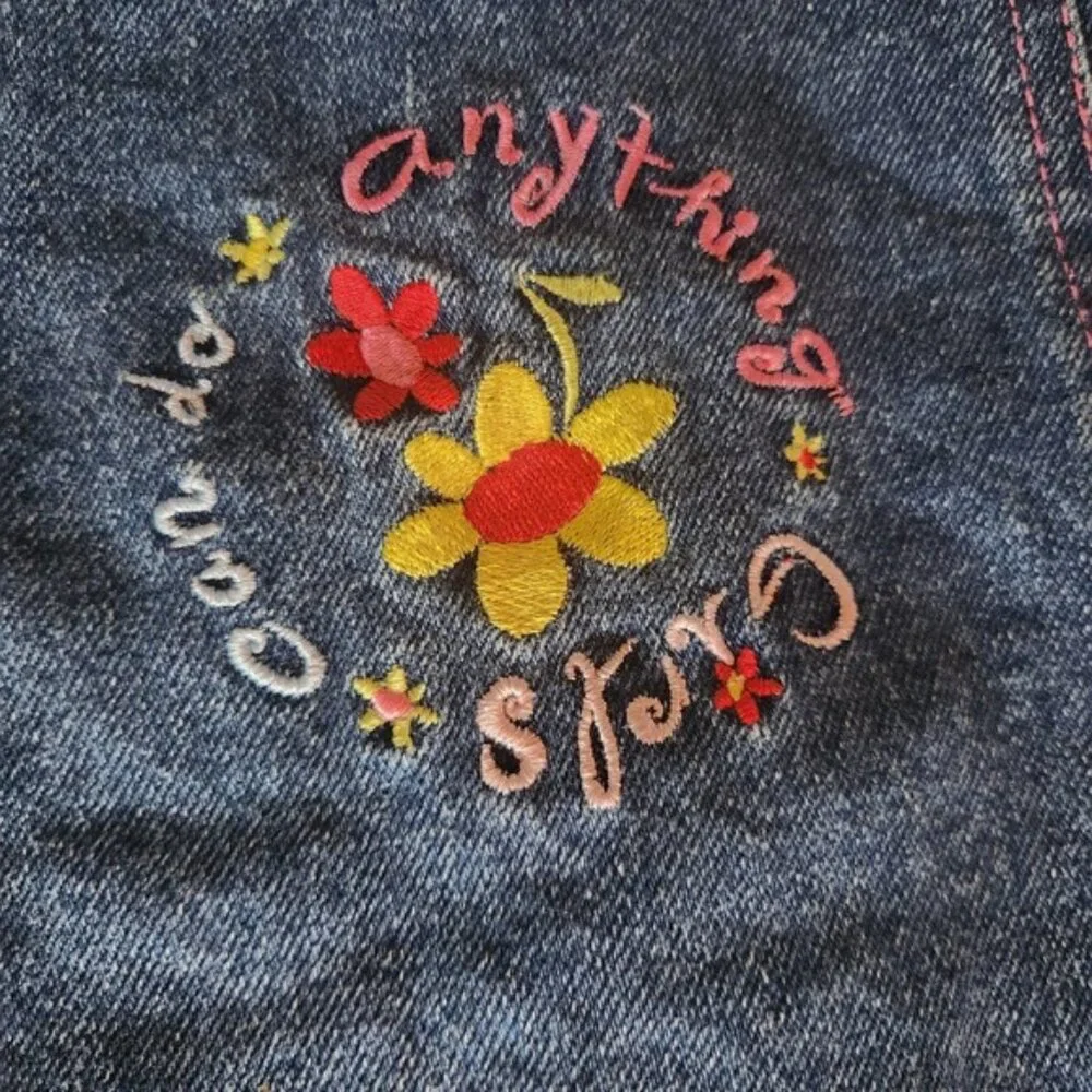 Barbie Kids Denim Jacket Pink Stitch Floral‎ Embroidery Size 4